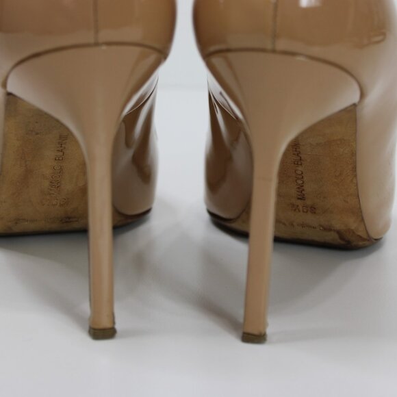 Manolo Blahnik 39.5 US 8.5/9 Nude Pumps Heels Shoes Patent Leather Pointy Toe - Picture 8 of 16